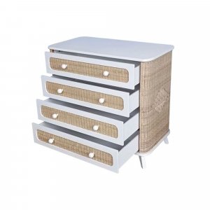 Commode à langer coquillage cannage de rotin neige Theo
