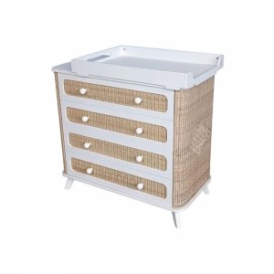 Commode à langer coquillage cannage de rotin neige Theo