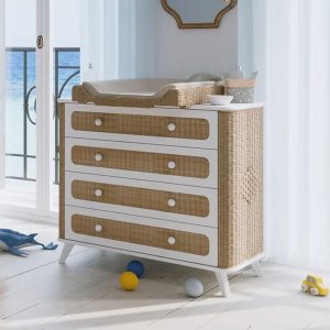 Commode à langer coquillage cannage de rotin neige Theo