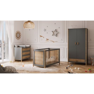 THEO Chambre trio océania silex lit 60x120 cm + commode + armoire
