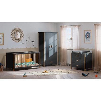 Chambre trio océane ardoise lit 70x140 cm + commode + armoire