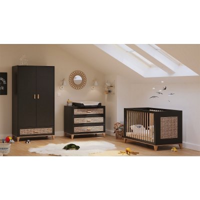 THEO Chambre trio nami onyx lit 60x120 cm + commode + armoire