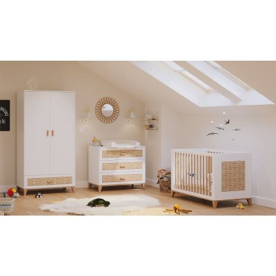 Chambre trio nami neige lit 60x120 cm + commode + armoire