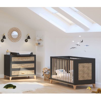 THEO Chambre duo nami onyx lit 60x120 cm + commode