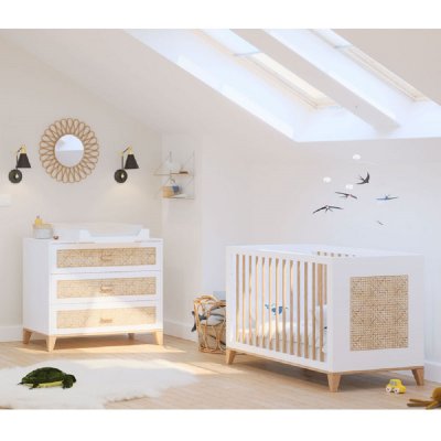 Chambre duo nami neige lit 60x120 cm + commode