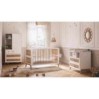 THEO Chambre trio marélia neige lit 70x140 cm + commode + armoire