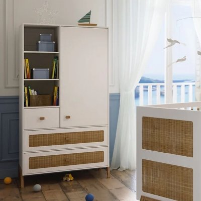 THEO Chambre trio marélia neige lit 60x120 cm + commode + armoire