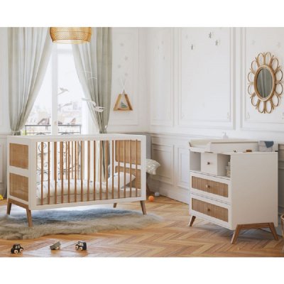 THEO Chambre duo marélia neige lit 70x140 cm + commode