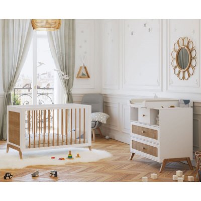 THEO Chambre duo marélia neige lit 60x120 cm + commode