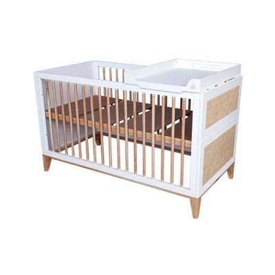 Lit bébé évolutif nami canne de rotin 70 x 140 neige