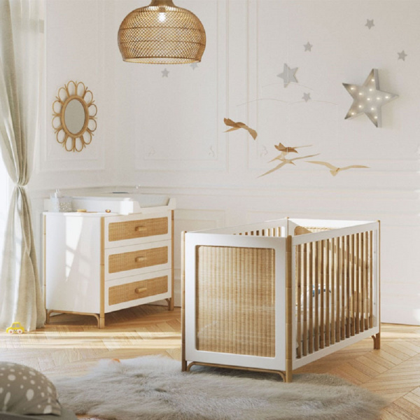 Chambre duo océania neige lit 60x120 cm + commode Theo