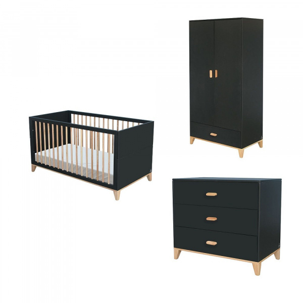 Chambre trio océane ardoise lit 70x140 cm + commode + armoire Theo