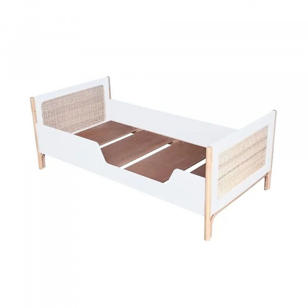 Lit bébé évolutif océania canne de rotin 70 x140 cm neige Theo