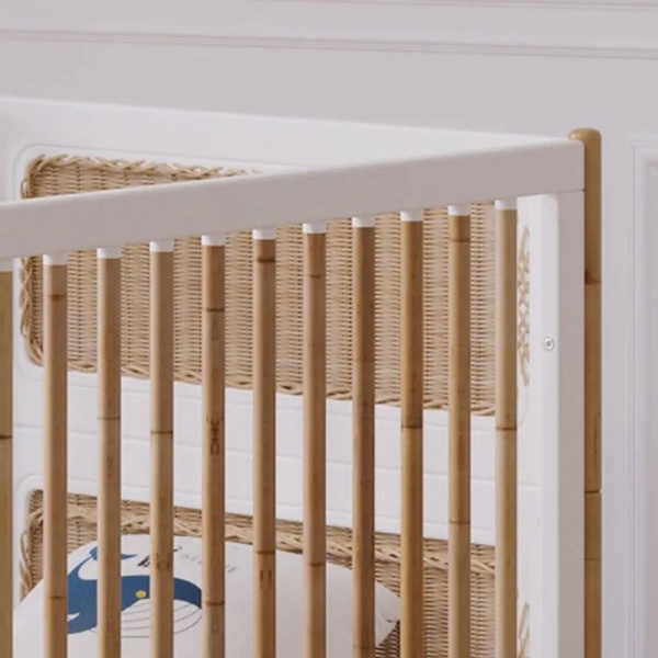Lit bébé évolutif océania canne de rotin 70 x140 cm neige Theo