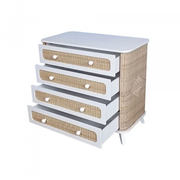Commode à langer coquillage cannage de rotin neige Theo