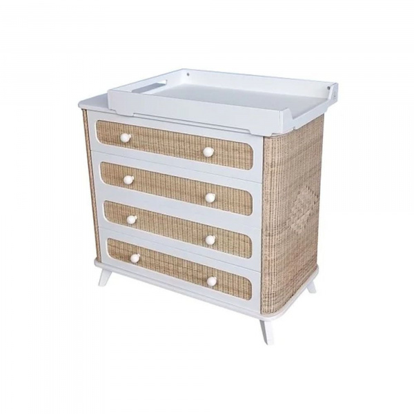 Commode à langer coquillage cannage de rotin neige Theo