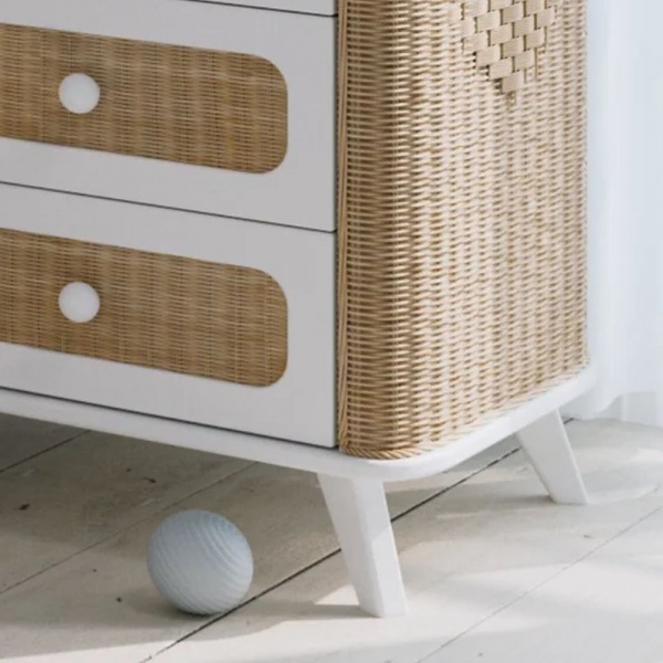 Commode à langer coquillage cannage de rotin neige Theo