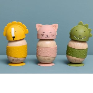 Jouet oscillant en bois et silicone avec ventouse mr. dino Trixie