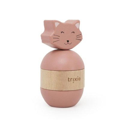 Jouet d'empilage avec hochet en bois mrs. cat