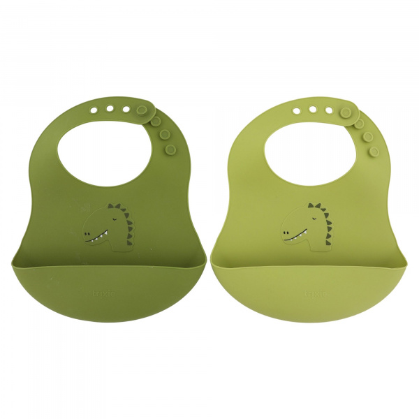Lot de 2 bavoirs avec récupérateur en silicone mr. dino Trixie