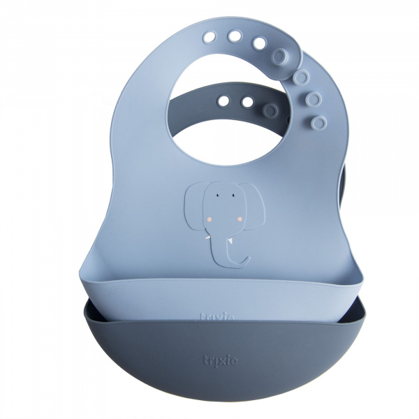 Lot de 2 bavoirs avec récupérateur en silicone mrs. elephant Trixie