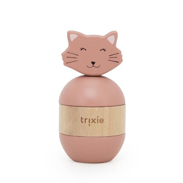 Jouet d'empilage avec hochet en bois mrs. cat Trixie