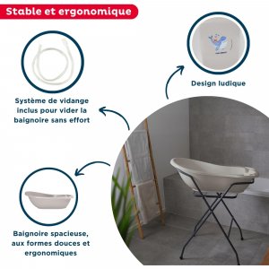 Baignoire yoopi avec support - gris charme Thermobaby