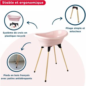 Baignoire vasco avec pied et tuyau rose Thermobaby