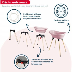 Baignoire vasco avec pied et tuyau rose Thermobaby