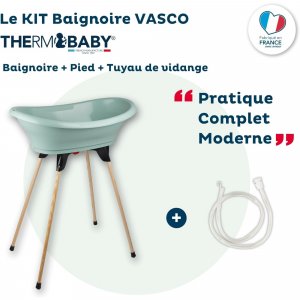 Baignoire vasco avec pied et tuyau vert sauge Thermobaby