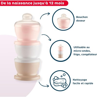 Boite doseuse lait rose poudré - 3 compartiments