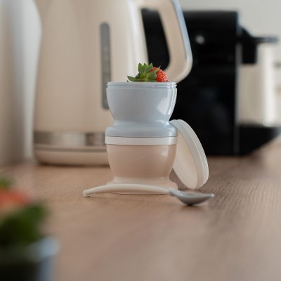 Petits pot bébé avec cuillère - lot de 2 - fleur bleu