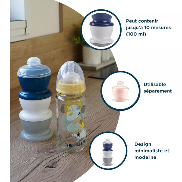 Boite doseuse lait gris charme - 3 compartiments Thermobaby