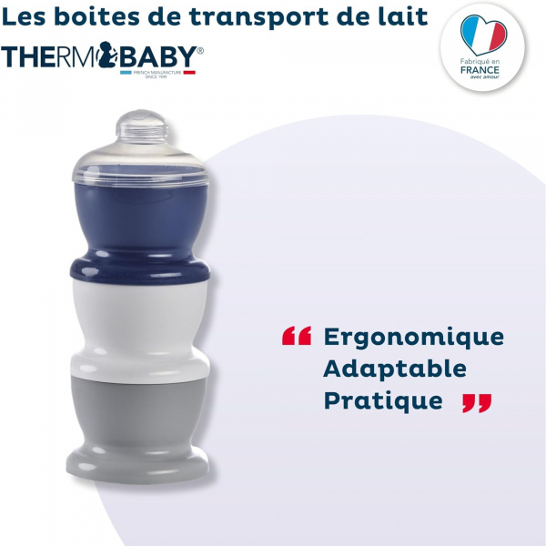 Boite doseuse lait gris charme - 3 compartiments Thermobaby