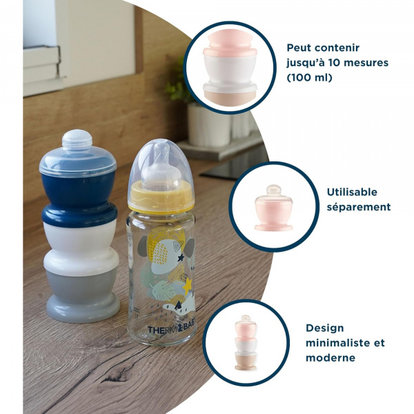 Boite doseuse lait rose poudré - 3 compartiments Thermobaby