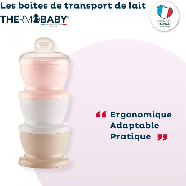 Boite doseuse lait rose poudré - 3 compartiments Thermobaby