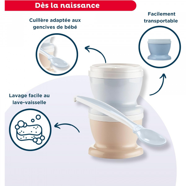 Petits pot bébé avec cuillère - lot de 2 - fleur bleu Thermobaby