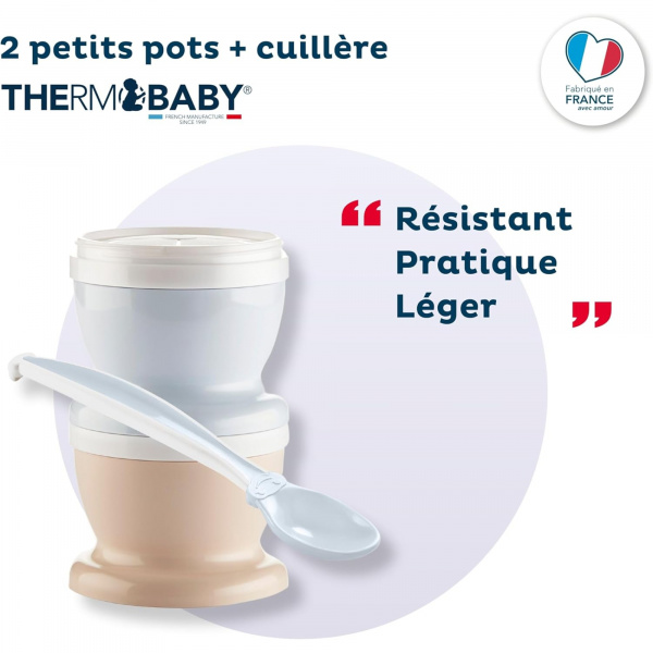 Petits pot bébé avec cuillère - lot de 2 - fleur bleu Thermobaby