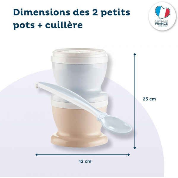 Petits pot bébé avec cuillère - lot de 2 - fleur bleu Thermobaby