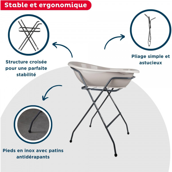 Baignoire yoopi avec support - gris charme Thermobaby
