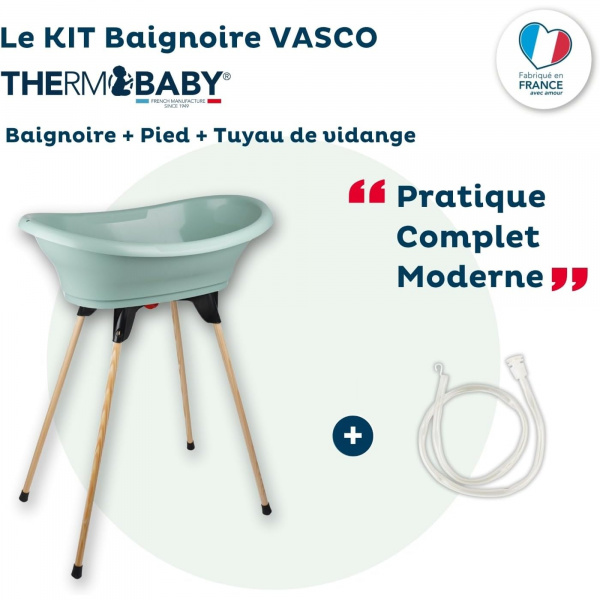 Baignoire vasco avec pied et tuyau vert sauge Thermobaby