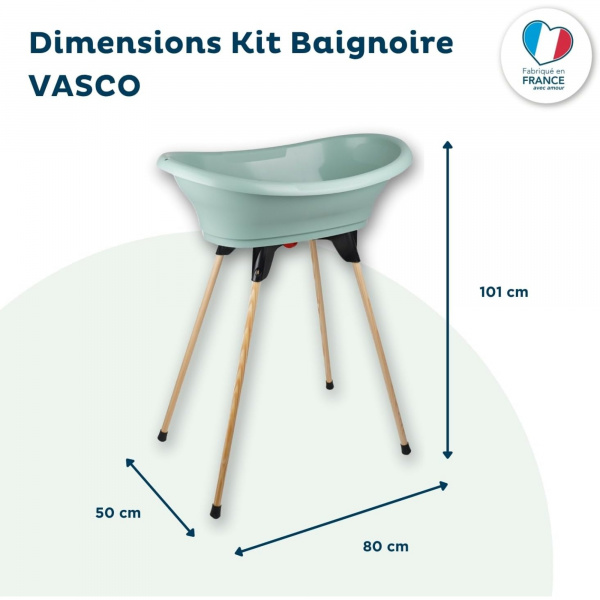Baignoire vasco avec pied et tuyau vert sauge Thermobaby