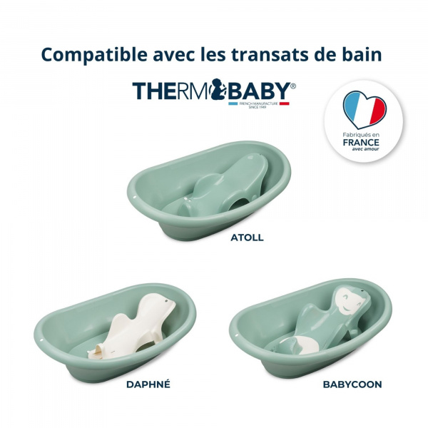 Baignoire vasco avec pied et tuyau vert sauge Thermobaby
