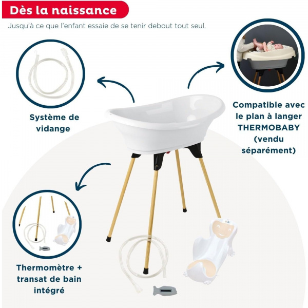 Pack baignoire vasco 5 pièces blanc muguet Thermobaby