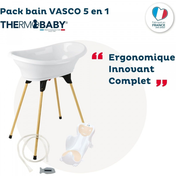 Pack baignoire vasco 5 pièces blanc muguet Thermobaby