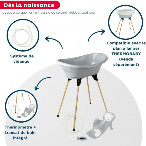 Baignoire vasco 5 en 1 - gris velours Thermobaby