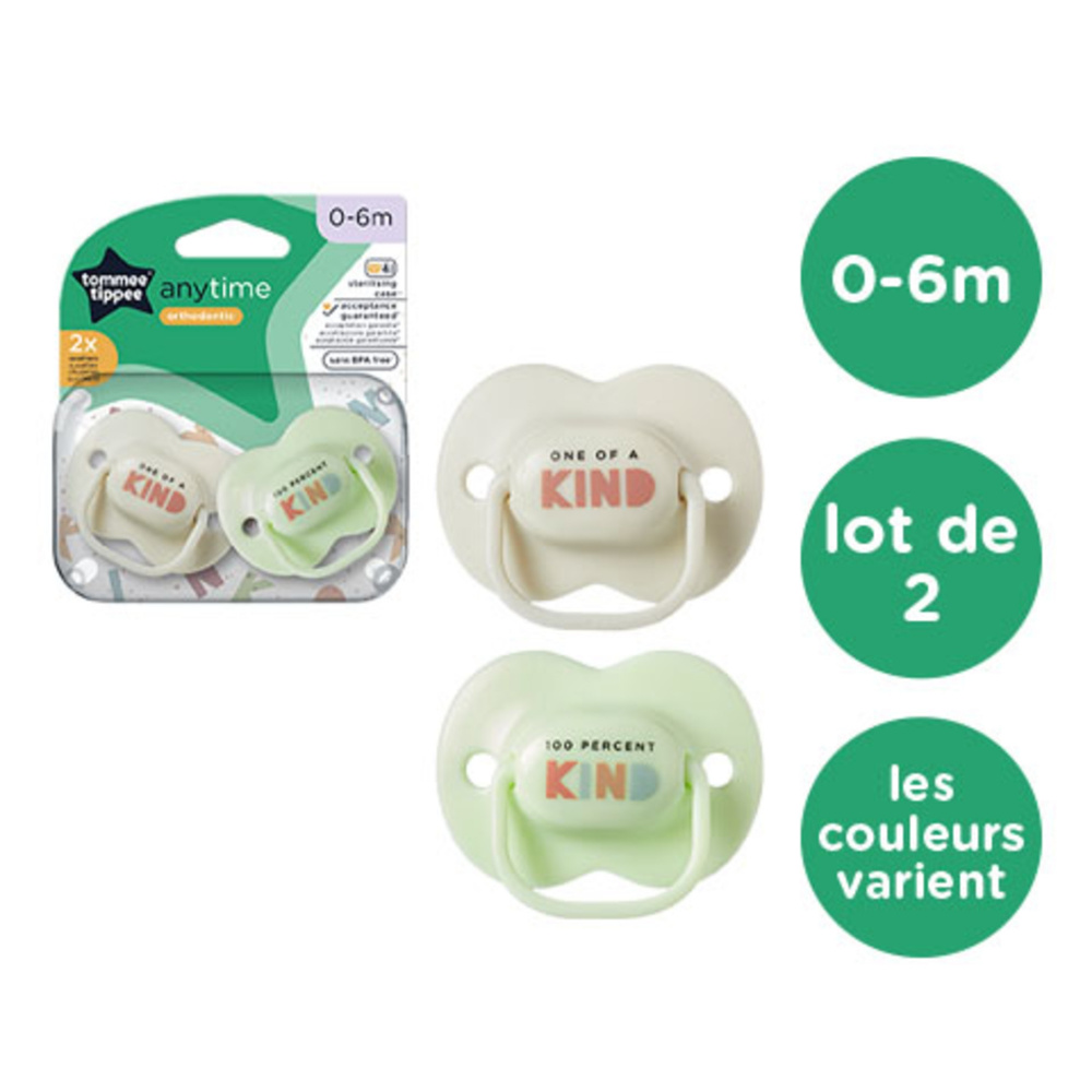 LOT DE 2 SUCETTES FORME NATURELLE NUIT 0-6M - Le coin des petits