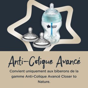 Lot de 2 tétines anti-coliques avancé débit moyen 3 mois et + Tommee tippee
