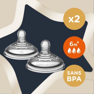 Lot de 2 tétines anti-coliques avancé débit rapide 6 mois et + Tommee tippee