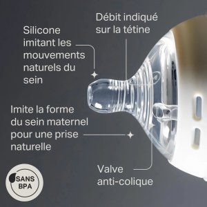 Lot de 2 tétines pour biberon natural start clear débit lent Tommee tippee